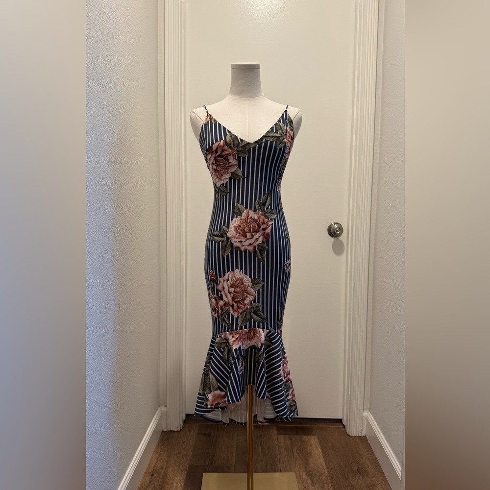 Floral Striped Dress - Blue and Pink